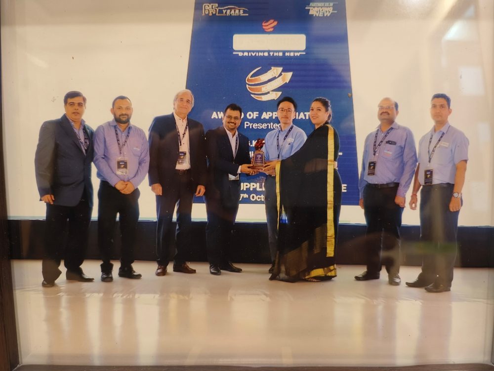 Receiving the Uno Minda award for FY 2022-23