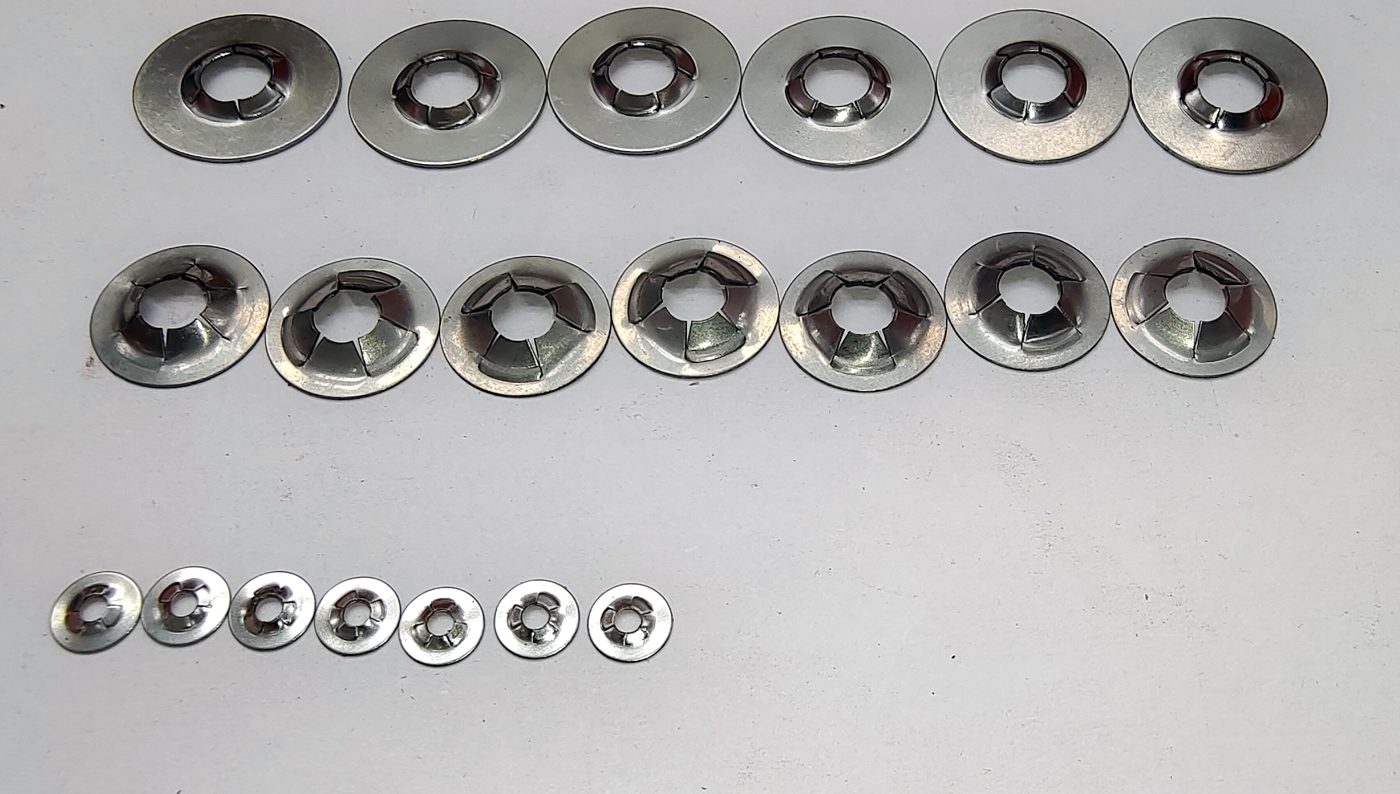 Stainless steel lock washers (push nuts) in three sizes